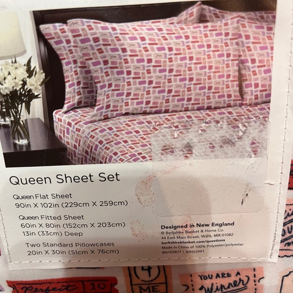 Berkshire Blanket Artist Series Queen Sheet Set Love Tickets Pattern Valentine - Picture 4 of 5